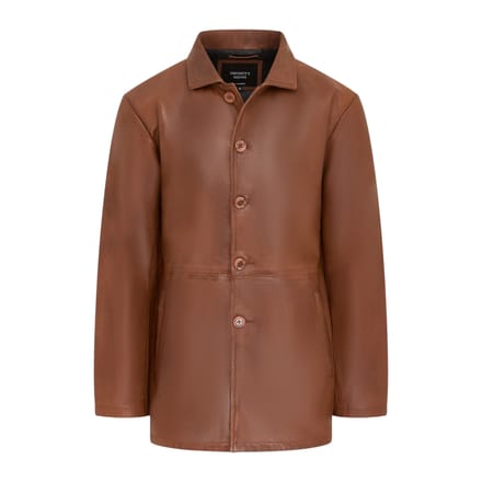 Herenbeige leren jas met lange kraag - Berry