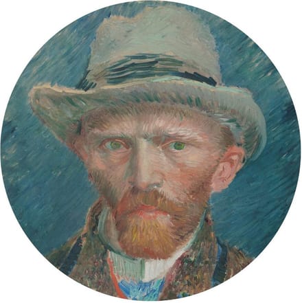 Indoorart - Muurcirkel Zelfportret Vincent van Gogh Forex 70 cm - Wanddecoratie - Afbeelding op Forex - Inclusief ophangplaat