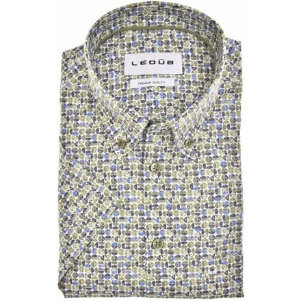 Ledûb Overhemd Allover Half Circles Pattern Comfort Fabric Blend Short Sleeve Midden Groen / male