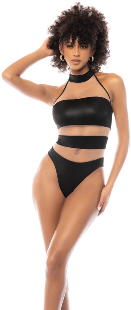 Halter Bodysuit - L - Nude/Zwart