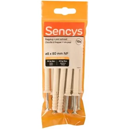 Sencys Nagelplug Nylon - Diam. 8x80mm - 10 Stuks