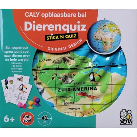 Caly Stick N Quiz 42 opblaasbare wereld bal + Spel dieren & quiz