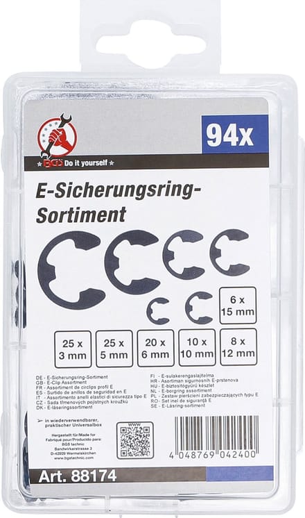 BGS 88174 - Assortiment de circlips profil E | 3 - 15 mm | 94 pièces