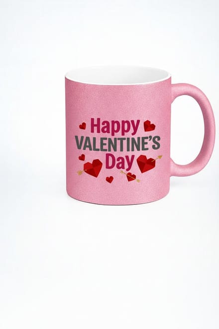 Roze Glitter Mok Happy Valentine's Day - Romantisch Valentijnscadeau met Hartjes