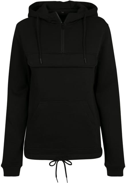 Build Your Brand - Sweat Pullover Dames Hoodie met halve Rits - Black maat S