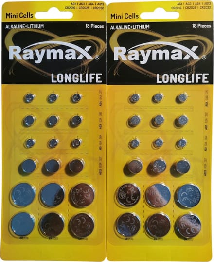 Knoopcelbatterijen - 2 x pakje - Lithium - Alkaline - 36 stuks - Diverse maten - Raymax