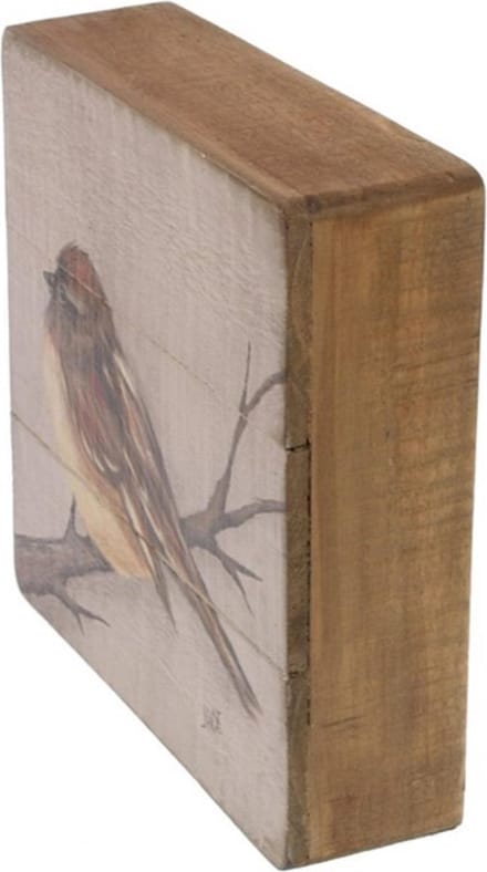 Schilderijtje hout Mus op tak 20x5,5x20cm