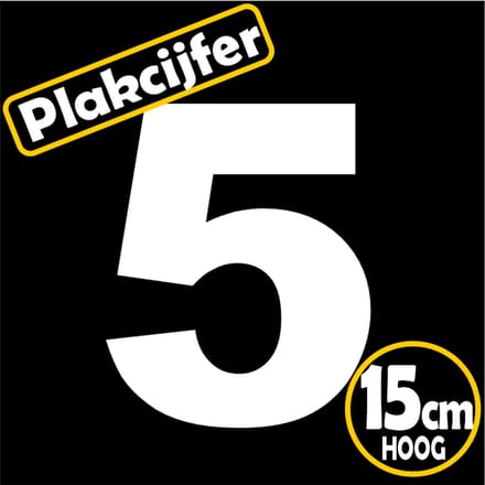 Jerma - Plakcijfer - 5 - sticker - 15 cm - Hoog - Wit - Plasticfolie - Zelfklevend - Binnen - Buiten