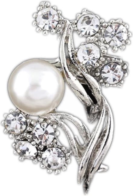 Fako Bijoux® - Broche - Bloem Met Parel - 21x34mm - Zilverkleurig
