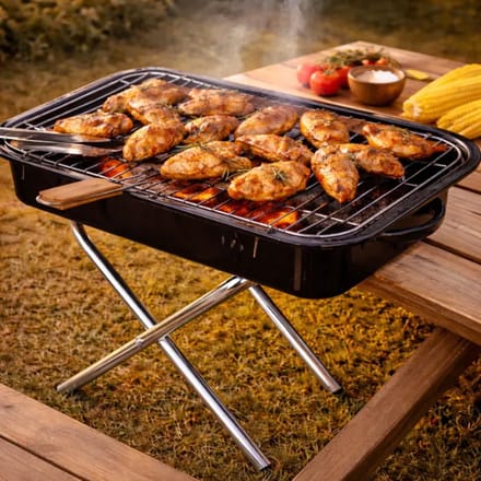Houtskool barbecue – opvouwbaar en draagbaar – 50 x 28 cm – hoogte 45 cm – camping