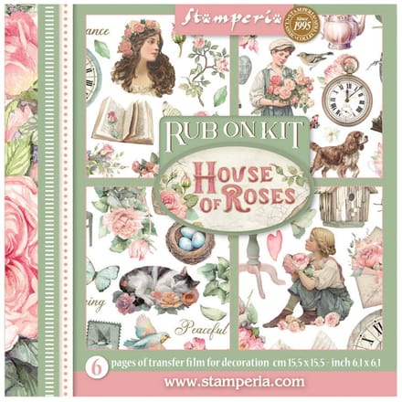 Stamperia - House of Roses Rub-On 15,5x15,5cm Assortment (6pcs) (DFLRBX13)