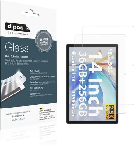 dipos – 2x Matte Pantserfolie geschikt voor MAXLEGEN Tablet 14 Zoll | 9H Screenprotector