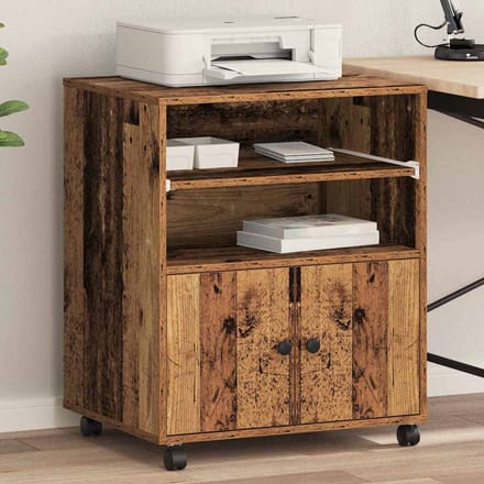 vidaXL - Printerstand - Oud - hout - 60 - x - 48 - x - 74 - cm - Bewerkt - hout