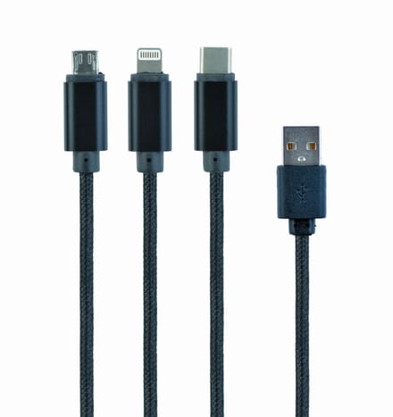 3-in-1 USB laadkabel 1 meter zwart