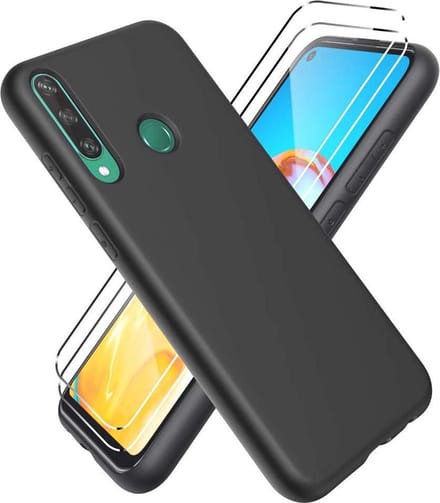 Silicone hoesje zwart met 2 Pack Tempered glas Screen Protector Geschikt voor : Huawei P40 Lite E