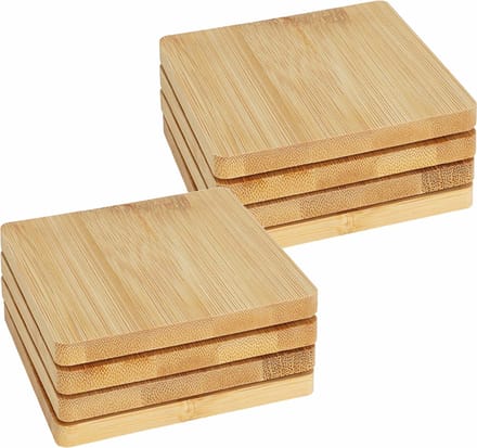 Excellent Houseware Onderzetters voor glazen - 8x - beige - vierkant - hout - 10 x 10 cm