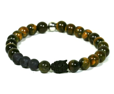 IbizaMen - heren armband - tijgeroog natuurstenen - buddha van hertegewei - 20cm