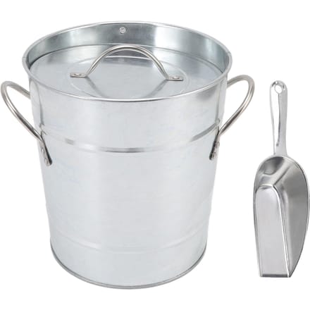 Seau à Glace Rond avec Pelle à Glace Tôle Galvanisée Plastique Seau Refroidisseur à Bière pour Bar Maison Blanc pur
