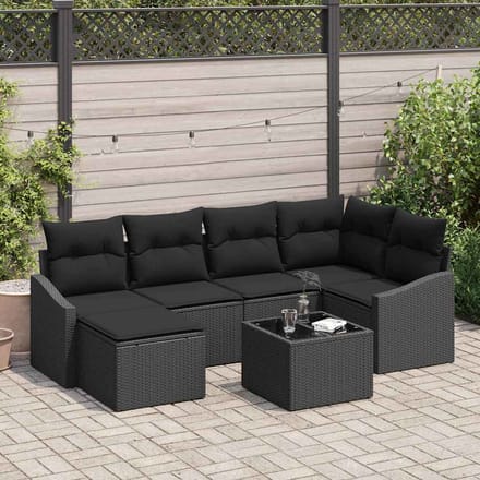 vidaXL - Bankstel - 7 - st - Zwart - poly - rattan