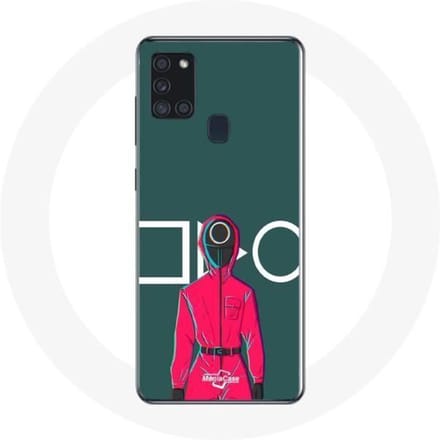 Coque - Samsung - Galaxy A21S - Souple - Squid Game - Soldat Rouge avec Masque Cercle rouge