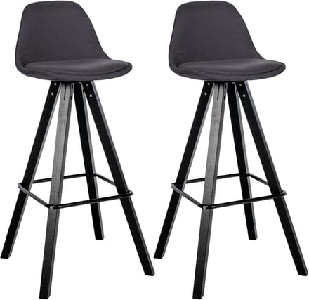 CLP Corbin 2er Set barkrukken - Met rugleuning - Hout Vierkant frame - Stof - zwart/donkergrijs
