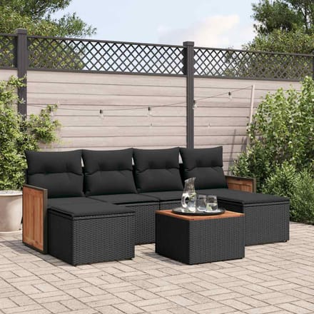 vidaXL - 7-delige - Loungeset - met - kussens - poly - rattan - zwart