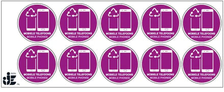Mobiele telefoons afval sticker | 5 cm - 10 stuks per vel