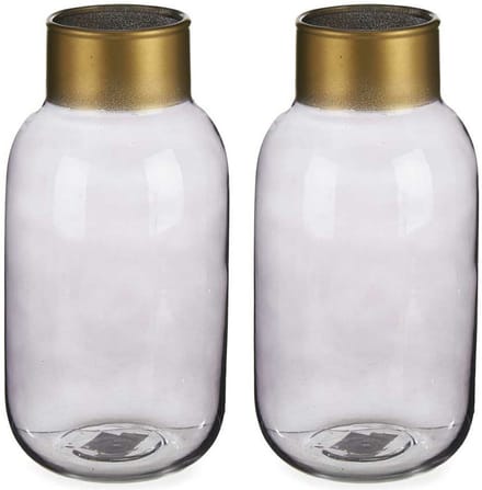 Giftdecor - Bloemenvazen 2x stuks - Glas - grijs/goud - 14 x 30 cm