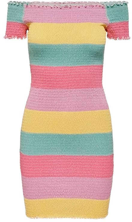Only Elila Off Shoulder Smock Korte Mouw Jurk Veelkleurig XS Vrouw
