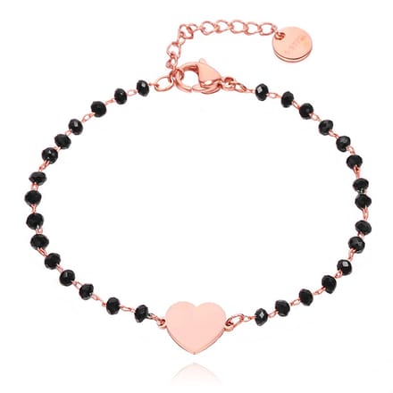 Cilla Armband Zwart Kristal en Hartje - Rosegoudkleurig