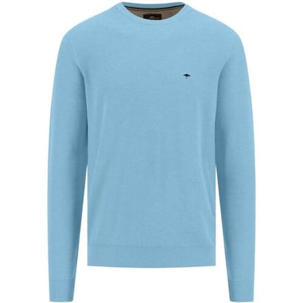 Fynch-Hatton Trui O-Neck Uni Color Cotton Structure Splashy Ocean / male