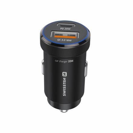 Swissten 20W Autolader - USB-C PD + USB-A - Zwart