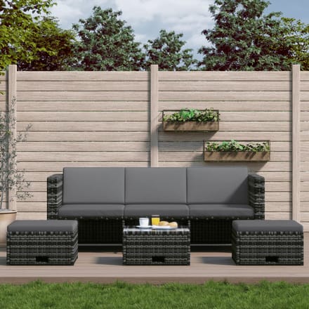 vidaXL - 4-delige - Loungeset - met - kussens - poly - rattan - grijs