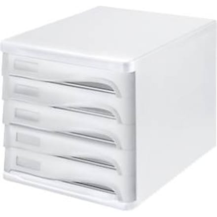 helit ladebox, 5 laden, A4, polypropeen, behuizing wit/schuiflade grijs