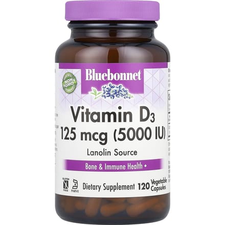 Bluebonnet Nutrition, vitamine D3, 125 mcg (5.000 IE), 120 vegetarische capsules