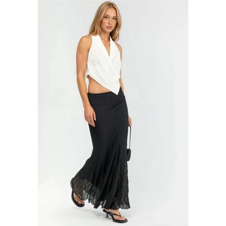 Hoge Taille Kanten Maxi Rok met Split