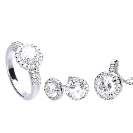 Diamonfire - Zilveren set Maat 19.0 - Ring, Collier, Oorbellen - Entourage