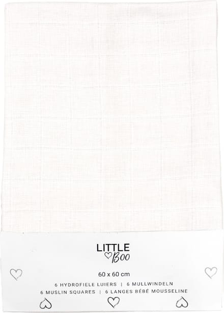 Little Boo Hydrofiele Luiers – 6 Stuks – 60x60 cm – 100% Katoen – Uni