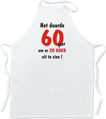 Schort - Het duurde 60 jaar - leuke keuken- of barbecueschort - 100 % katoen - wit