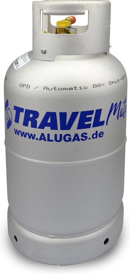 Aluminium LPG gasfles 27 Ltr. hervulbaar aan LPG tankstation
