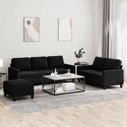 vidaXL - 3-delige - Loungeset - met - kussens - fluweel - zwart