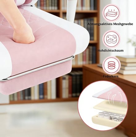 HAUSS SPOLE Ergonomische Draaibare Bureaustoel Met Massage Lendenkussen Ademende Mesh Verstelbare Rugleuning Roze Wit