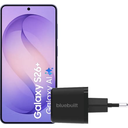 Samsung Galaxy S26 Plus 256GB Donkerblauw 5G + BlueBuilt Oplader 45 Watt Zwart
