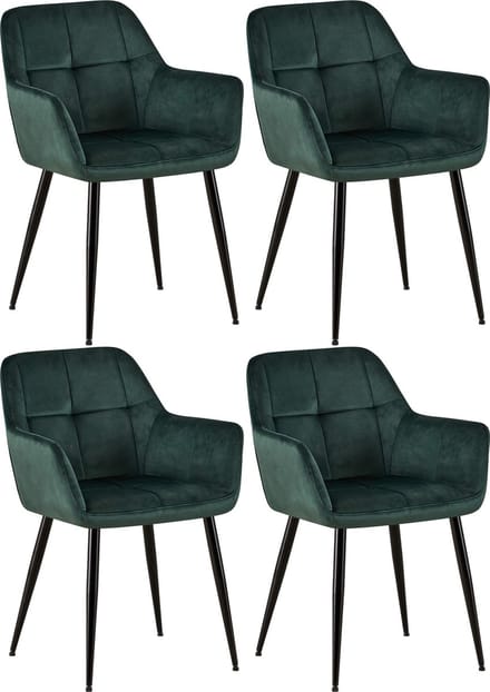 CLP Emia Set van 4 eetkamerstoelen - Met armleuning - Velvet - Fluweel - groen Fluweel