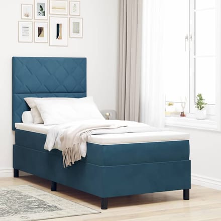 vidaXL - LED - Box - Spring - Bed - Donkerblauw - 90 - x - 190 - cm - Fluweel