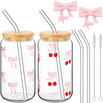 Allecto - Drinkglazen Set - 2-delige Drinkglazen met Deksel - Roze