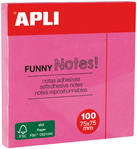 APLI zelfklevende notitieblokjes 75 x 75 mm, neonroze