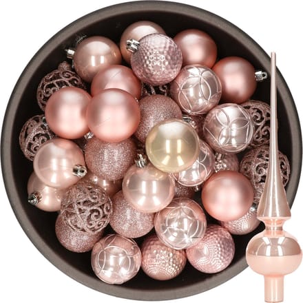 Decoris Kerstballen - 37x stuks - kunststof 6 cm - met glazen piek - lichtroze
