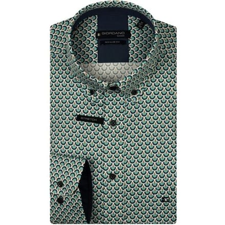 Giordano Overhemd Ivy Abstract Half Circles Wave Satin Stretch Pastel Blauw / male