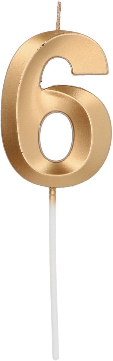 Folat - Kaars cijfer 6 glamour goud metallic 7 cm